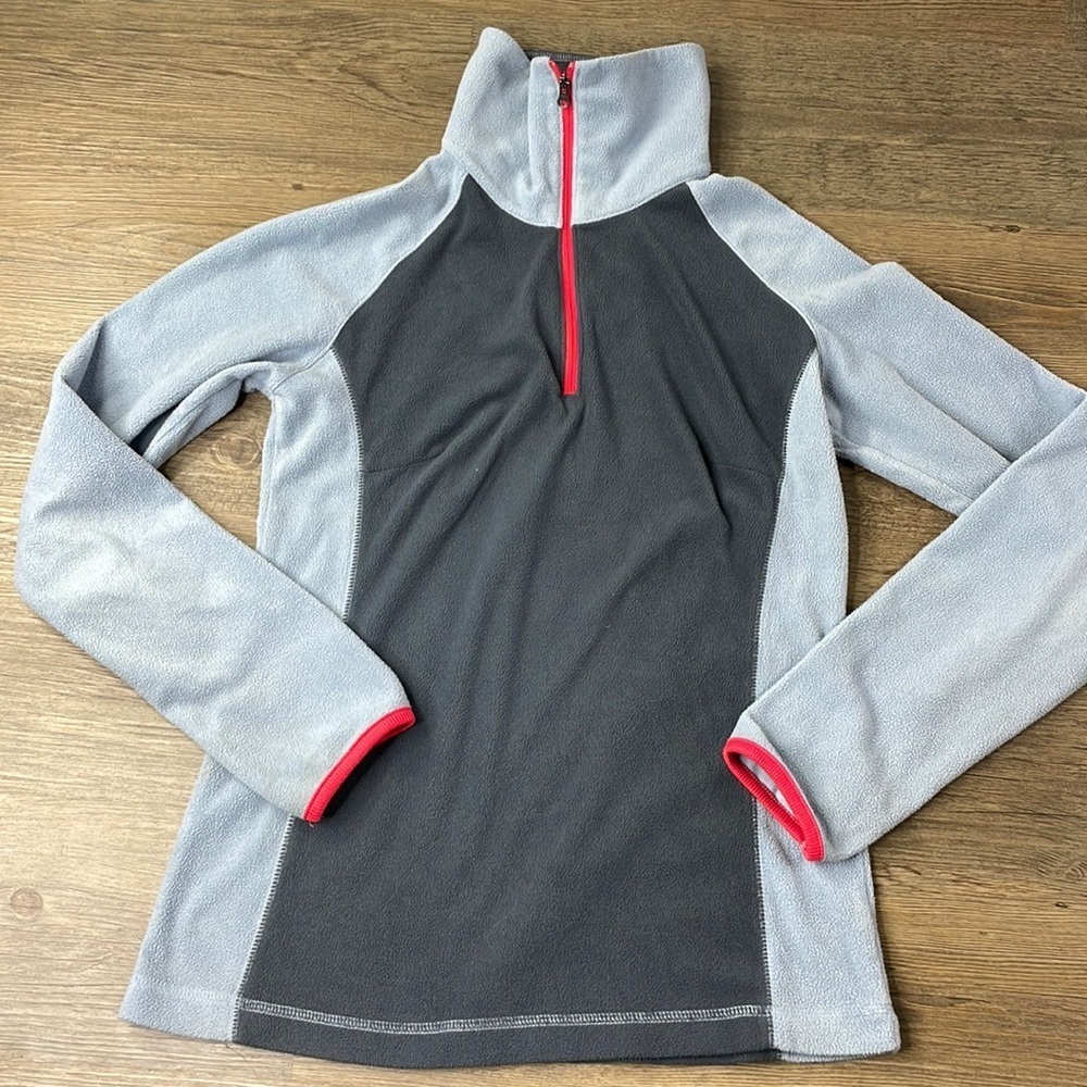 Columbia Women’s Grey Blue Red Pullover 1/4 Zip Fleece Jacket, size small